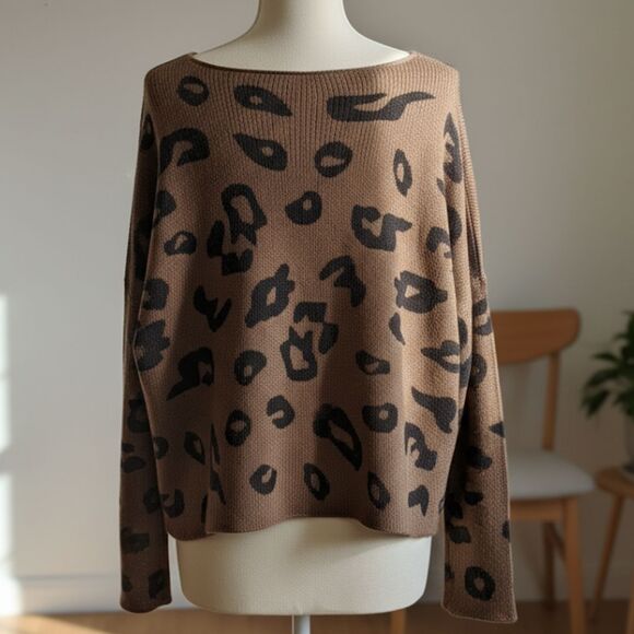 Wooden Ships Sweater Mohair Wool Brown Leopard Mob Wife Glam Quiet Luxury S/M - Picture 8 of 9